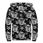 Black And White Wicca Devil Skull Print Sherpa Lined Zip Up Hoodie