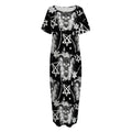 Black And White Wicca Devil Skull Print Short Sleeve Long Nightdress