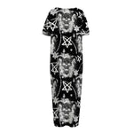 Black And White Wicca Devil Skull Print Short Sleeve Long Nightdress