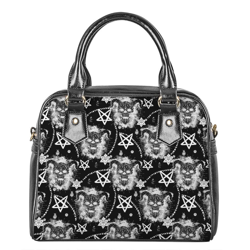 Black And White Wicca Devil Skull Print Shoulder Handbag