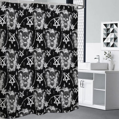 Black And White Wicca Devil Skull Print Shower Curtain