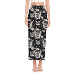 Black And White Wicca Devil Skull Print Side Slit Maxi Skirt