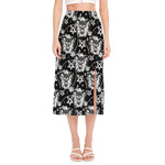 Black And White Wicca Devil Skull Print Side Slit Midi Skirt