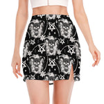 Black And White Wicca Devil Skull Print Side Slit Mini Skirt