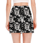 Black And White Wicca Devil Skull Print Side Slit Mini Skirt
