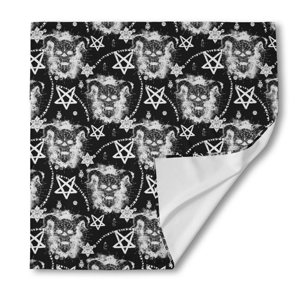 Black And White Wicca Devil Skull Print Silk Bandana