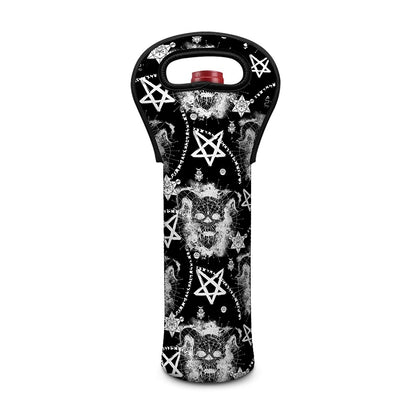 Black And White Wicca Devil Skull Print Single Neoprene Wine Tote