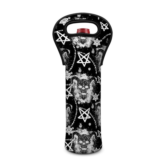 Black And White Wicca Devil Skull Print Single Neoprene Wine Tote