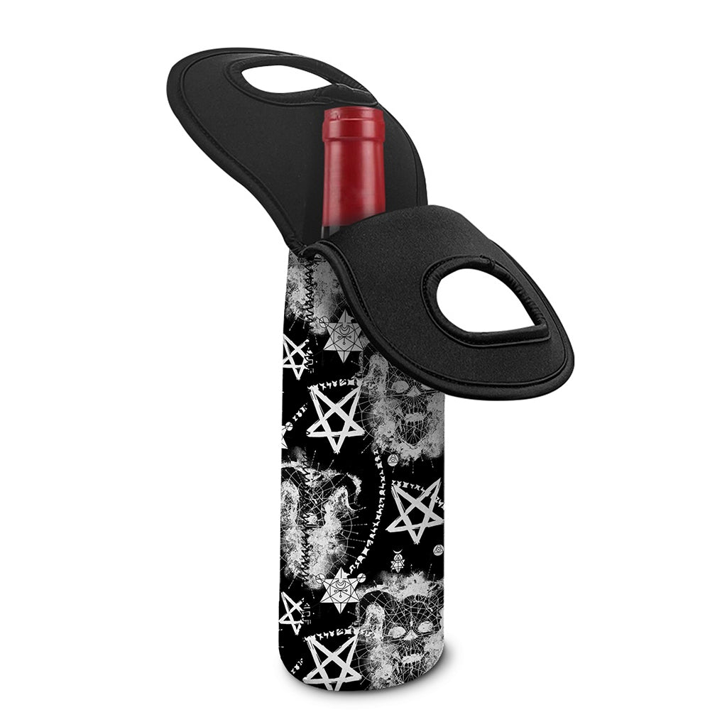 Black And White Wicca Devil Skull Print Single Neoprene Wine Tote