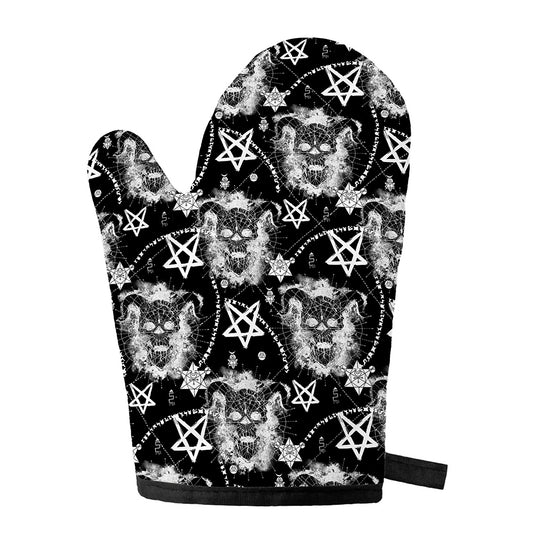Black And White Wicca Devil Skull Print Single Oven Mitt