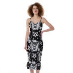 Black And White Wicca Devil Skull Print Slim Fit Midi Cami Dress