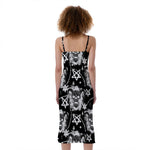 Black And White Wicca Devil Skull Print Slim Fit Midi Cami Dress