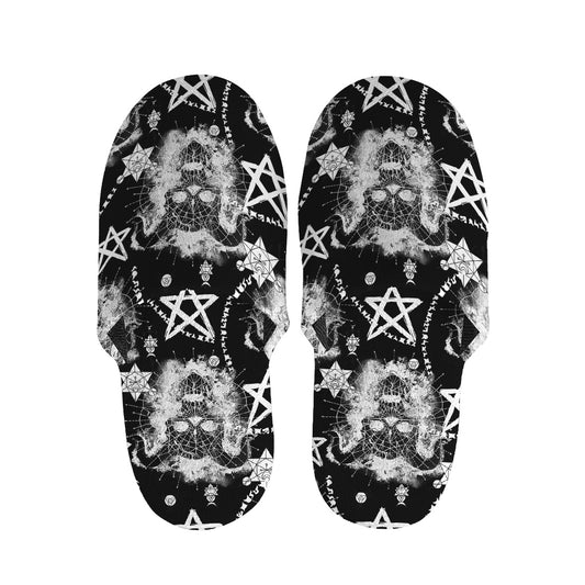 Black And White Wicca Devil Skull Print Slippers