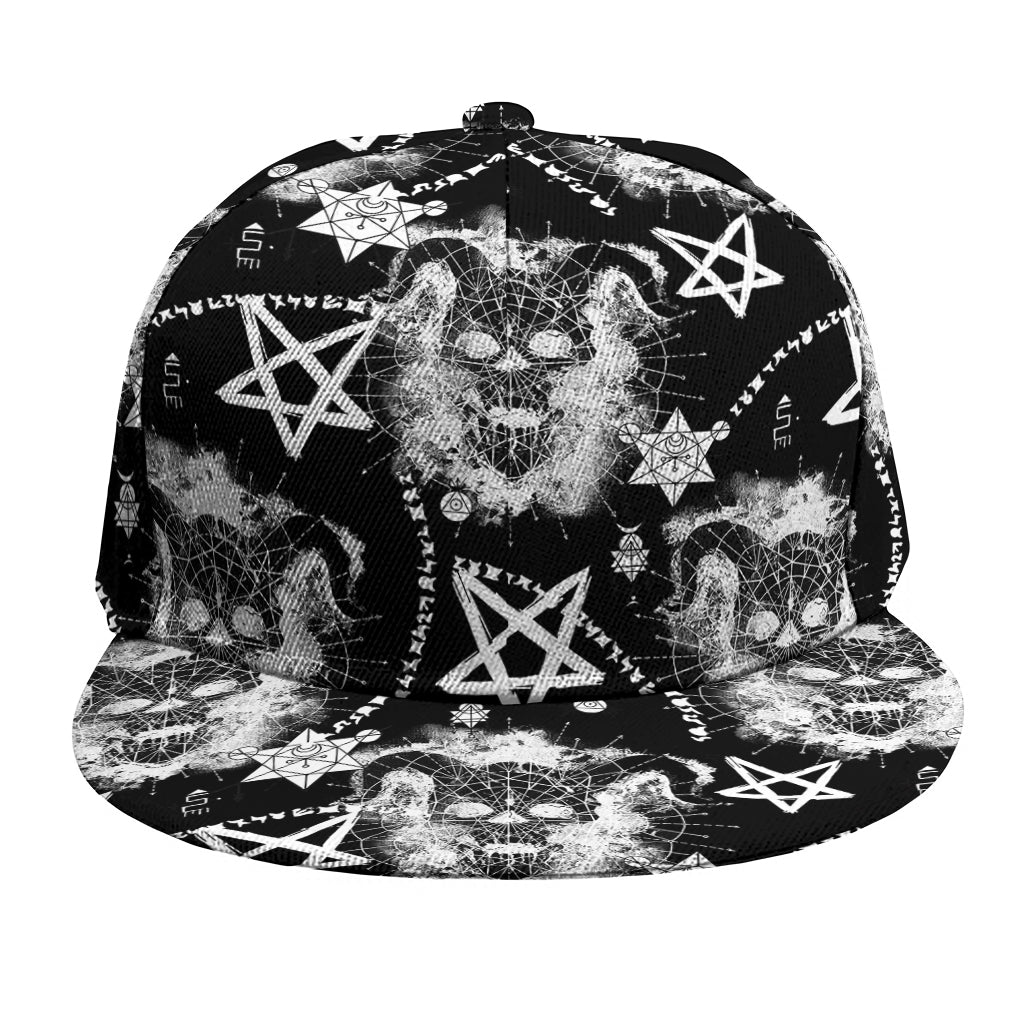 Black And White Wicca Devil Skull Print Snapback Cap
