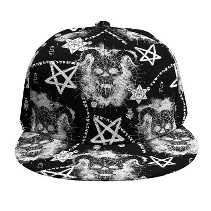 Black And White Wicca Devil Skull Print Snapback Cap