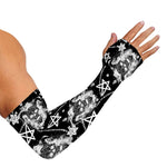 Black And White Wicca Devil Skull Print Sun Protection Arm Sleeves
