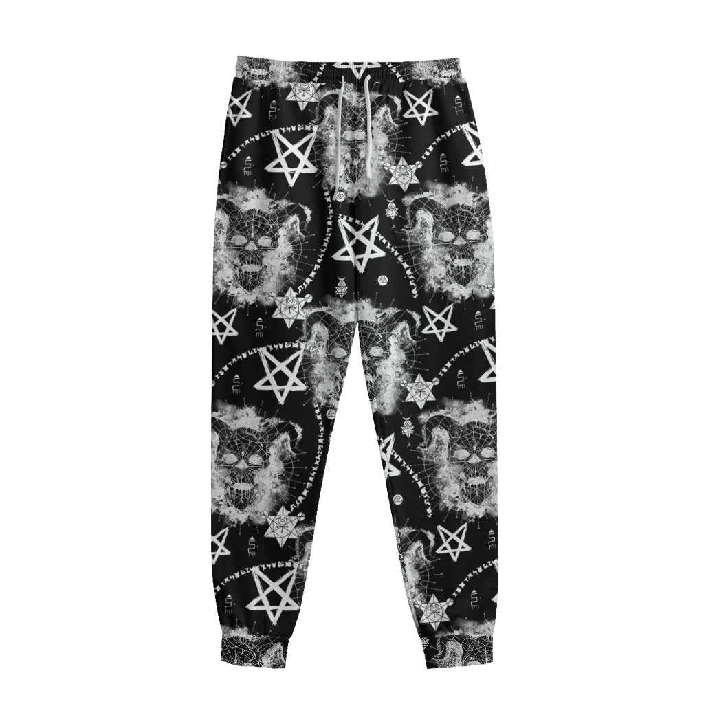 Black And White Wicca Devil Skull Print Sweatpants