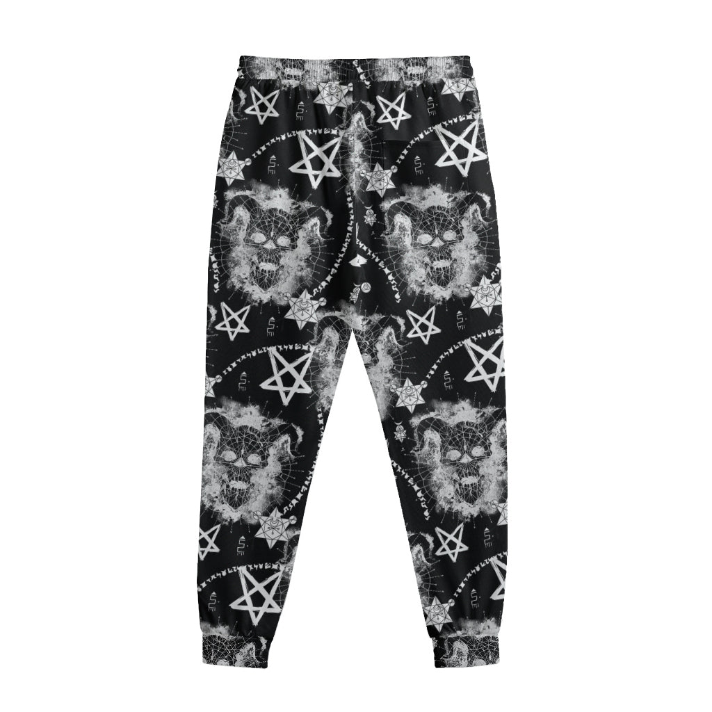 Black And White Wicca Devil Skull Print Sweatpants