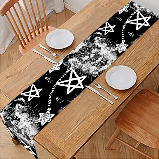 Black And White Wicca Devil Skull Print Table Runner