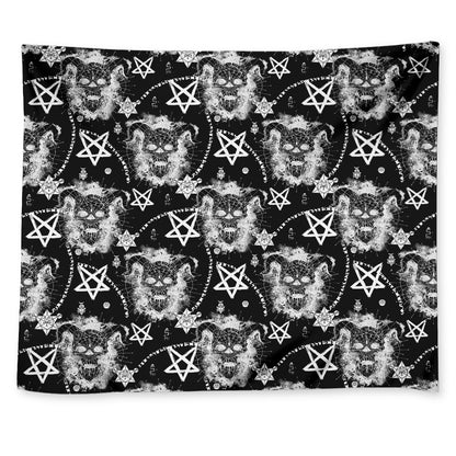 Black And White Wicca Devil Skull Print Tapestry