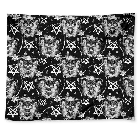Black And White Wicca Devil Skull Print Tapestry