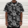 Black And White Wicca Devil Skull Print Textured Short Sleeve Shirt