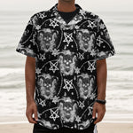 Black And White Wicca Devil Skull Print Textured Short Sleeve Shirt