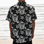 Black And White Wicca Devil Skull Print Textured Short Sleeve Shirt