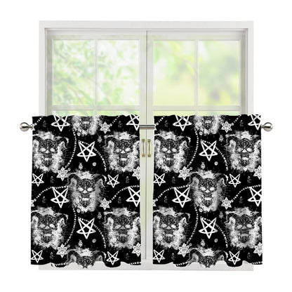 Black And White Wicca Devil Skull Print Tier Curtains