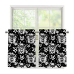 Black And White Wicca Devil Skull Print Tier Curtains
