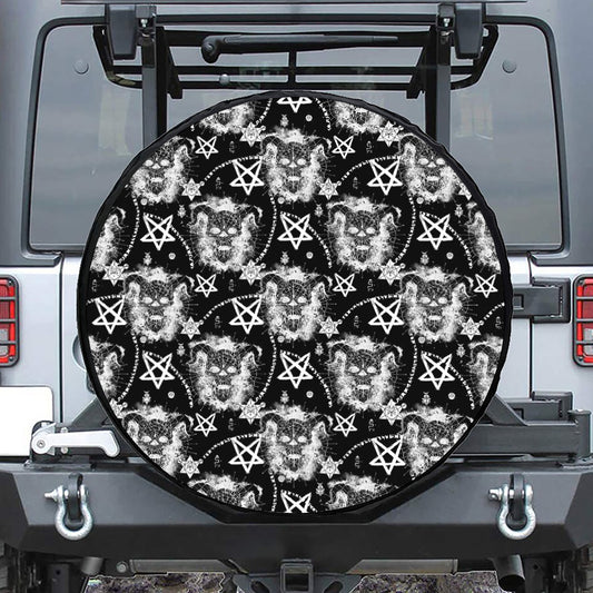 Black And White Wicca Devil Skull Print Tire Cover