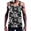 Black And White Wicca Devil Skull Print Men's Workout Tank Top