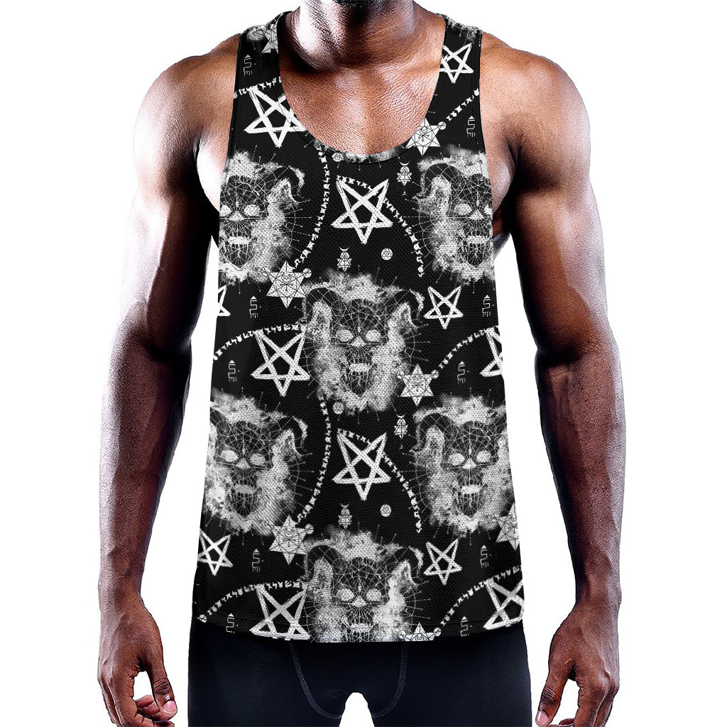 Black And White Wicca Devil Skull Print Training Tank Top