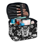 Black And White Wicca Devil Skull Print Travel Makeup Bag