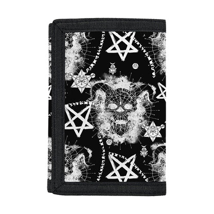 Black And White Wicca Devil Skull Print Trifold Wallet