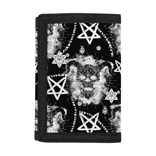 Black And White Wicca Devil Skull Print Trifold Wallet