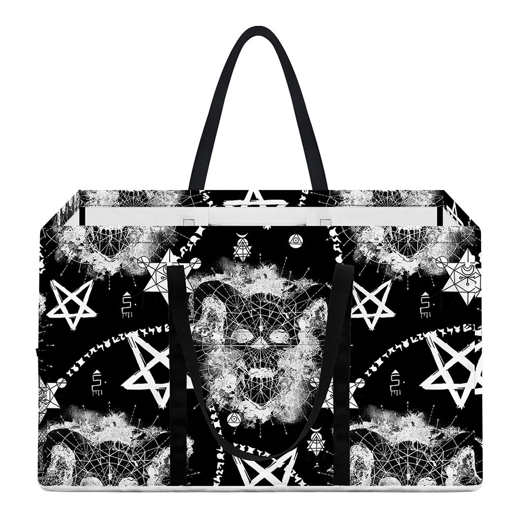Black And White Wicca Devil Skull Print Utility Tote Bag
