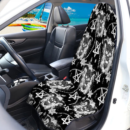 Black And White Wicca Devil Skull Print Waterproof Car Seat Cover