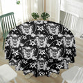 Black And White Wicca Devil Skull Print Waterproof Round Tablecloth