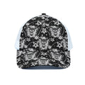 Black And White Wicca Devil Skull Print White Mesh Trucker Hat