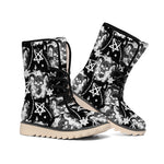 Black And White Wicca Devil Skull Print Winter Boots