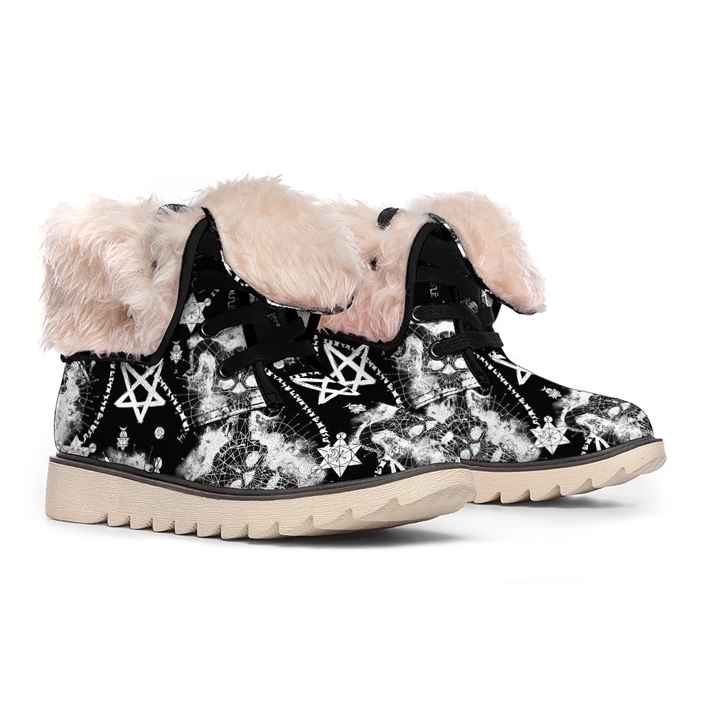 Black And White Wicca Devil Skull Print Winter Boots