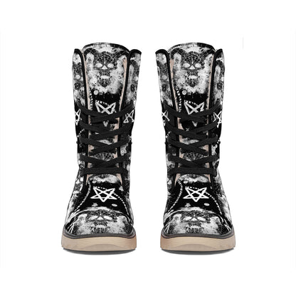 Black And White Wicca Devil Skull Print Winter Boots