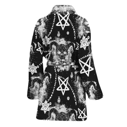 Black And White Wicca Devil Skull Print Women's Bathrobe
