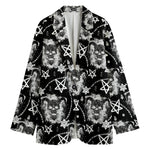Black And White Wicca Devil Skull Print Women's Blazer