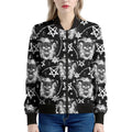 Black And White Wicca Devil Skull Print Women's Bomber Jacket