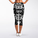 Black And White Wicca Devil Skull Print Women's Capri Leggings