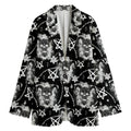 Black And White Wicca Devil Skull Print Women's Cotton Blazer