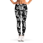 Black And White Wicca Devil Skull Print Women's Leggings