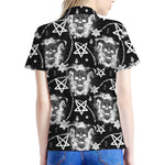 Black And White Wicca Devil Skull Print Women's Polo Shirt